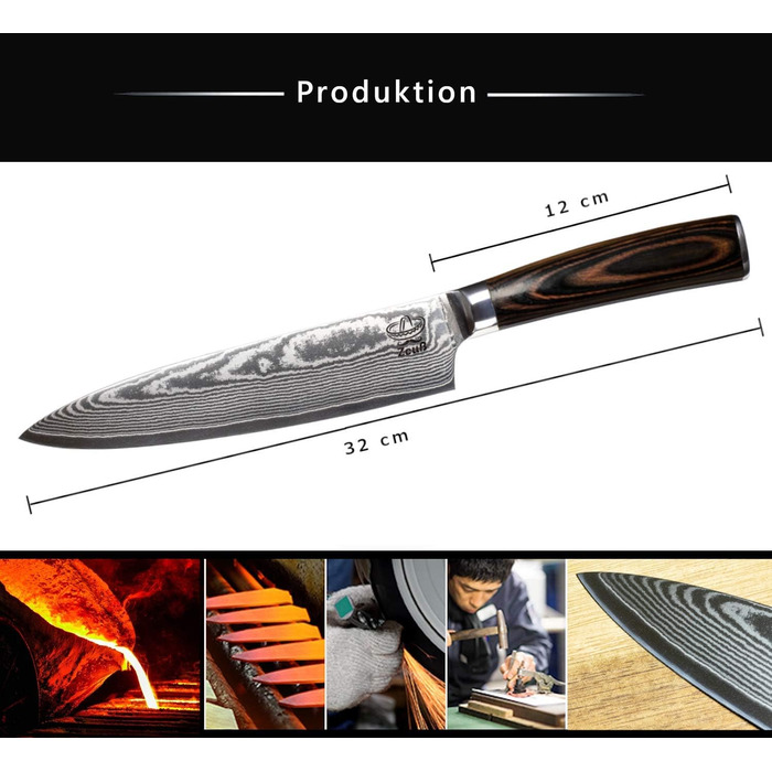 Кухонний ніж XL (32 см) професійний шеф-кухарський ніж з натуральної 67-шарової дамаської сталі I дамаської кухонний ніж і ніж шеф