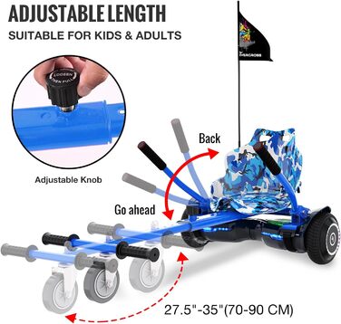Гіроскутер EVERCROSS EV2 із сидінням – акумулятор 5,2 Аг, 15 км/год, музика через Bluetooth, 7-кольорове підсвічування педалей, вантажопідйомність 85 кг, з ховеркартом для дітей, підлітків та дорослих