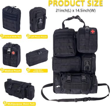 Організатор спинки сидіння тактичного автомобіля Jimikay, панель Molle, сумка для зберігання з 5 знімними кишенями Molle для всіх