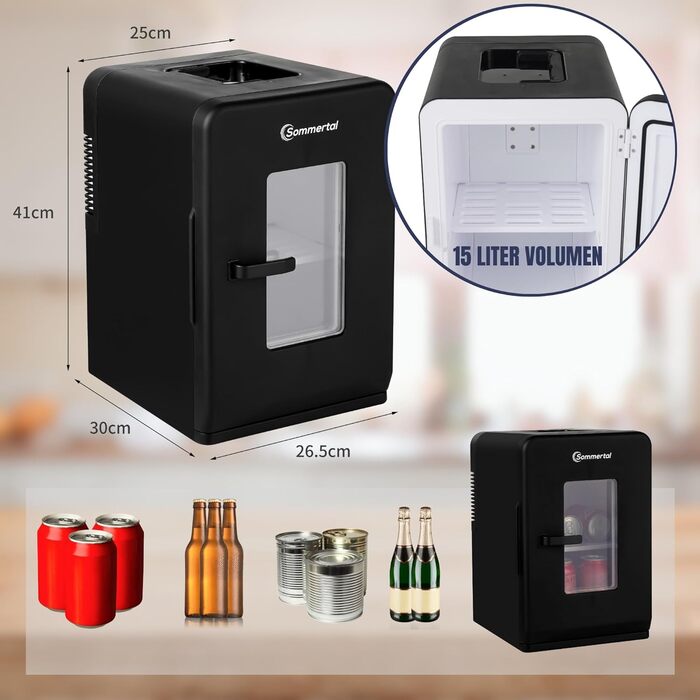 Міні-холодильник Sommertal KS15, для охолодження та нагрівання, об'єм 15 л, змінний струм для домашньої розетки та постійний струм