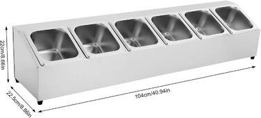 Контейнерів для інгредієнтів з сітки, контейнери для інгредієнтів з нержавіючої сталі, контейнери для гарнірів, барні контейнери, для ресторанів, магазинів хот-потів, магазинів молочного чаю, фруктових магазинів, 2 л x 6, 104 x 22,5 x 22 см, 6