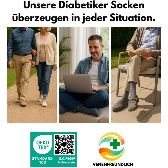 Діабетичні шкарпетки без еластичної стрічки та безшовні 97 бавовна (6 пар) Діабетичні шкарпетки з комфортною манжетою для жінок та чоловіків 43-46 чорного кольору, 24