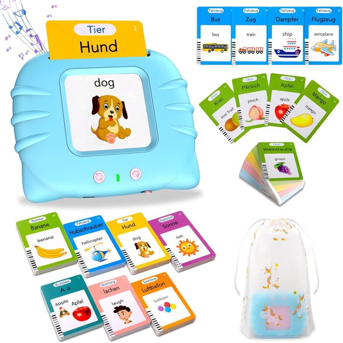 Говорячі флеш-картки, стандартна німецька мова - 255 аркушів, 510 слів, розмовні флеш-картки, розвиваючі іграшки для малюків 2-4 р
