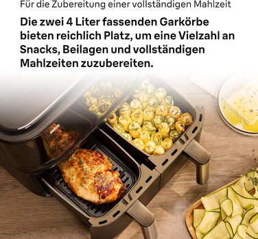 Аерофритюрниця Braun TwinCook 3 TD3030IBK, 2 камери, 8л (4л 4л), 80-200, функція Sync, 8 програм, легке очищення, 2850Вт, чорна
