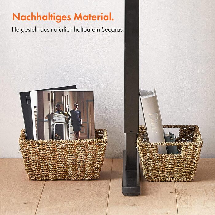 Кошик для зберігання з морської трави VonHaus, 4 плетені кошики Ручно плетені кошики з морської трави для зберігання у ванній кімнаті на полицях Плетені кошики з натуральної морської трави з ручками для ванної кімнати та домашнього офісу, набір з 4 шт.