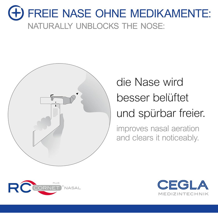Прилад для респіраторної терапії CEGLA RC-Cornet PLUS NASAL, вільний ніс без ліків, муколітичний, протинабряковий, регенеруючий, інтегроване з'єднання для інгаляцій, очищає верхні дихальні шляхи