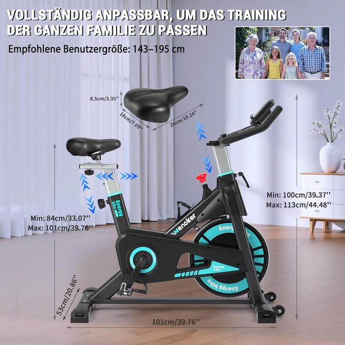 Оновлення 2026 р. Велотренажер Wenoker з магнітним опором, спінінговий велотренажер для приміщень із додатком, домашній тренажер, кардіотренування, фітнес-велосипед, до 160 кг, синій із додатком