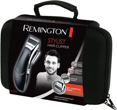 Професійна машинка для стрижки волосся Remington самозаточувальна. Керамічні леза з важелем регулювання/0,5-25 мм Комплект машинки для стрижки волосся (8 насадок-гребінців, робота від мережі/акумулятора, літієва батарея, професійний кейс з перукарськими а
