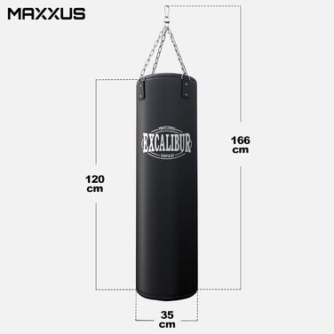Боксерська груша MAXXUS PRO 120/100/80 - Наповнена, підвісна, чотириточковий сталевий ланцюг, 120x35см / 100x30см / 80x30см, 20-34