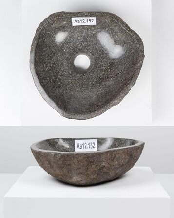 Раковина з натурального каменю 30 см — овальна сіра, Indonesian River Stone