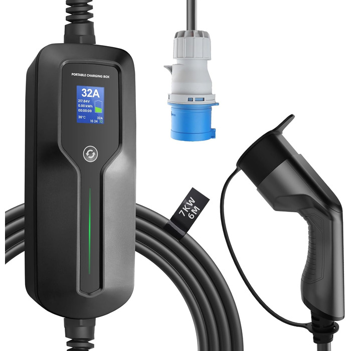 Зарядний пристрій для електромобілів Morec Type 2 CEE штекер Перемикаючий зарядний кабель 16/24/32A з екраном Портативна зарядна с