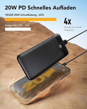 Powerbank VEGER USB C з 4 виходами і 2 входами,  27000mAh, 20W PD