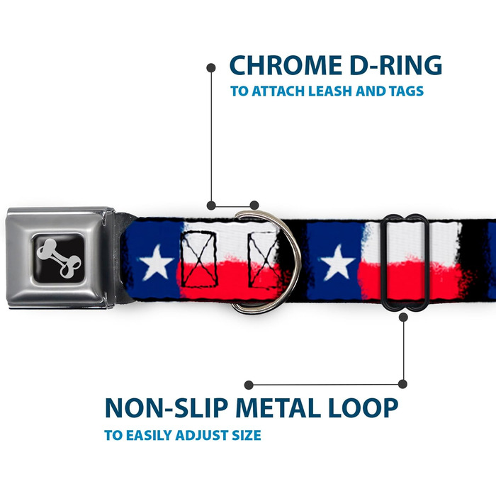 Застібка-пряжка Buckle-Down для нашийника собаки, з малюнком прапора Техасу, ширина 2,5 см, підходить для обхвату шиї 38-66 см, розмір L (ширина 2,5 см - підходить для обхвату шиї 38-66 см - великий розмір, малюнок прапора Техасу)