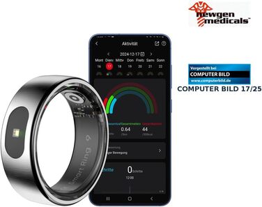 Кільце-лічильник кроків Newgen Medicals фітнес-трекер, сенсорне керування, серцевий ритм, SpO2, 5 атм, розмір 68 (трекер сну з SpO2, трекер здоров&39я, розумний)