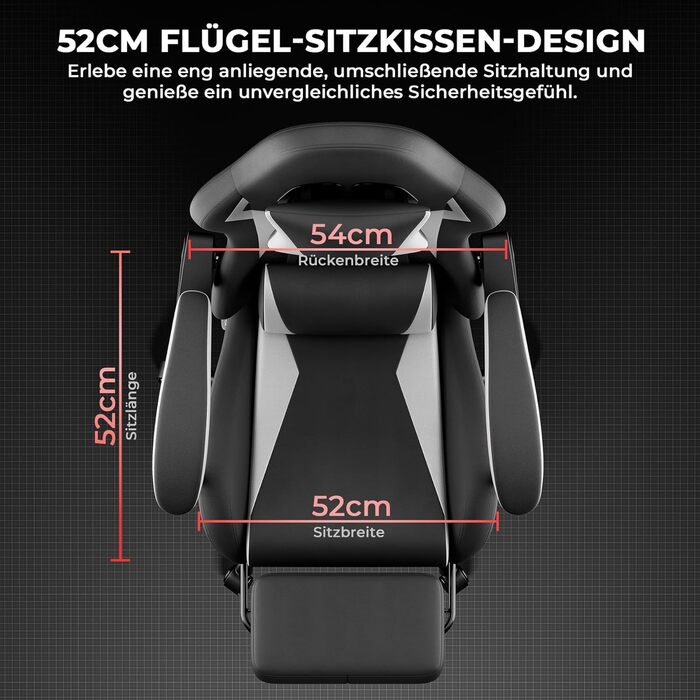 Ергономічне ігрове крісло з поперековою опорою та підголівником, регульоване по висоті ігрове крісло із синхронізованими підлокітниками, комп&39ютерне крісло для дорослих та підлітків, витримує вагу до 136 кг, чорно-біле