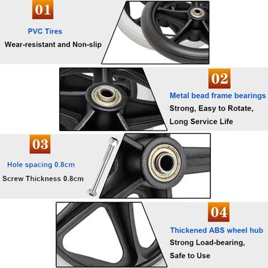 Крісло колісне Переднє колесо Чорне колесо для інвалідного візка Заміна ПВХ коліс Передні колеса діаметр 14/15/17/20/19см з гвинтами Передні маленькі колеса (6 дюймів/15 см)