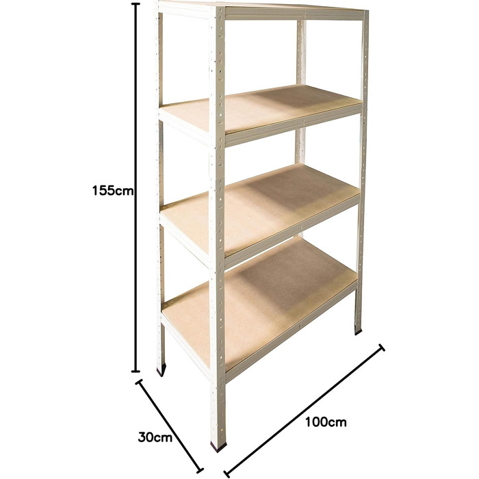 Надміцний стелаж для дому, білий/металевий стелаж з 4 полицями/металевий стелаж для підвалу, гаражний стелаж, стелаж для майстерні або стелаж для зберігання/змішаний металевий стелаж з вантажопідйомністю 175 кг В 155см / Ш 100см / Г 30см, 155x100x30