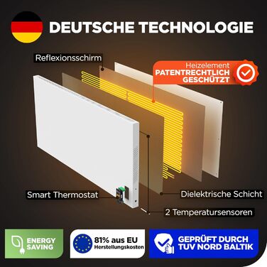 Інфрачервоний WiFi обігрівач з термостатом 1100 Вт до 28 м Розумний інфрачервоний настінний обігрівач та окремостоячий пристрій Енергозберігаючий інфрачервоний електричний обігрівач та конвектор для дому та спальні WiFi - 1100 Вт до 28 м