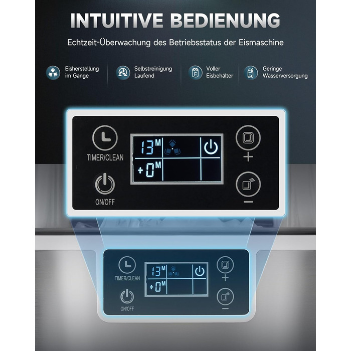 Машина для виробництва кубиків льоду Wilprep маленька з самоочисним льодогенератором 22 кг/24 години машина для морозива з РК-екраном Льодогенератор з нержавіючої сталі для офісу, ресторану, бару, кафе (щоденна продуктивність 22 кг)