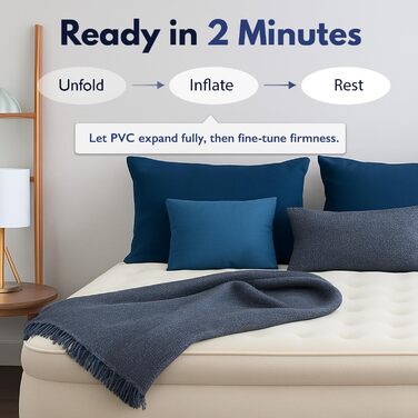 Надувний матрац KING Koil Unisex Luxury з вбудованим внутрішнім насосом 120 В змінного струму високої продуктивності, комфортною ковдрою, бежевий колір, 50,8 см