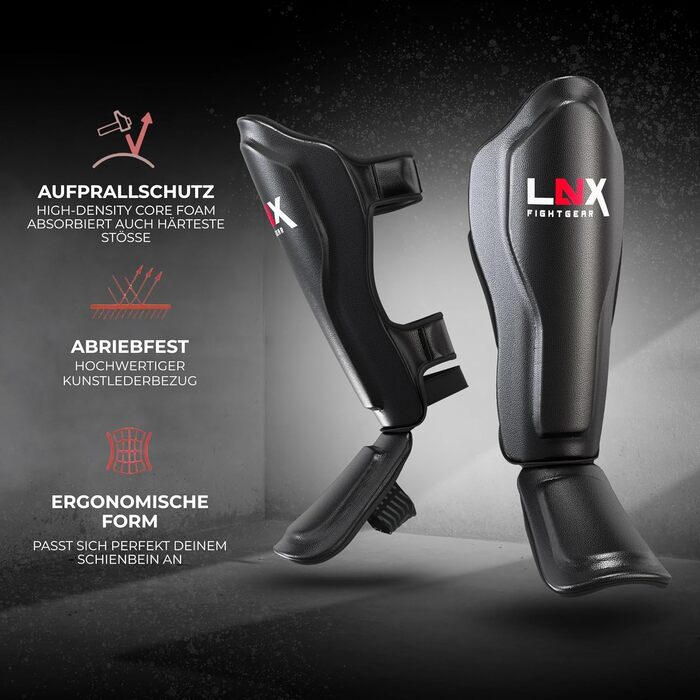 Щитки для гомілок LNX Muay Thai Pro Fight - Захист гомілок для бойових мистецтв, кікбоксингу, суглобів, SML XL, чорний, для чоловіків і жінок, чорний XL