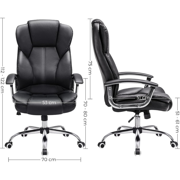 Офісне крісло SONGMICS, крісло керівника, обертове крісло, комп&39ютерне крісло, регульована висота, м&39яке, OBG57B чорного кольору
