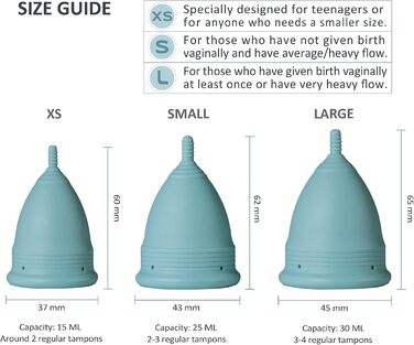 Медична силіконова чашка для місячних без BPA - 12 годин носіння - Екологічна та гіпоалергенна жіноча гігієна - розміри XS, S, L (S)
