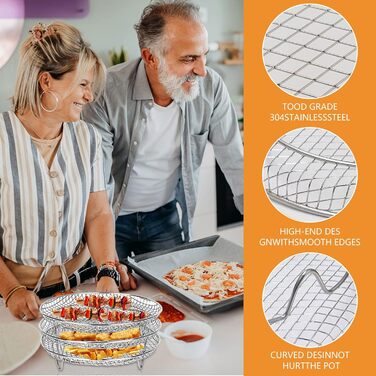 Стійка для фритюрниці Swsdee, кругла тришарова стійка для дегідратора для фритюрниці, 304 Аксесуари для стійки для дегідратора з нержавіючої сталі, підходить для фритюрниць 4.2QT-5.8QT