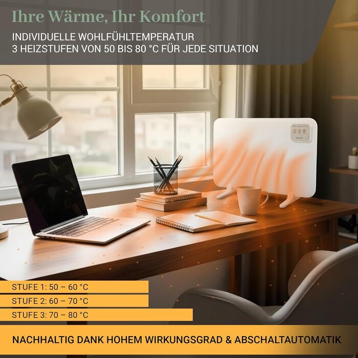 Інфрачервоний обігрівач Heidenfeld HF-TH120 Настільний обігрівач потужністю 120 Вт Радіатор - Інфрачервоний обігрівач - Електричний обігрівач - Нагрівальна панель - Інфрачервоний радіатор - Нагрівальна панель - 3-в-1 Монтаж, білий