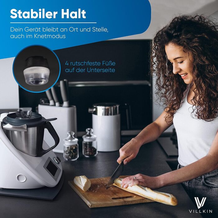 Розсувна дошка Villkin, сумісна з Thermomix TM5 і TM6 - Виготовлена з акрилового скла з високоякісними тефлоновими планерами - Накладка для зручного переміщення (універсальне, матове скло/прозоре) Універсальне матове скло / прозоре