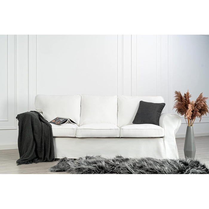 МАЙСТРИ ЧОХЛІВ Чохол для дивана IKEA Ektorp 3-місний з бавовни, білий, чохол для дивана 218 88 88 см Білий преміум бавовна