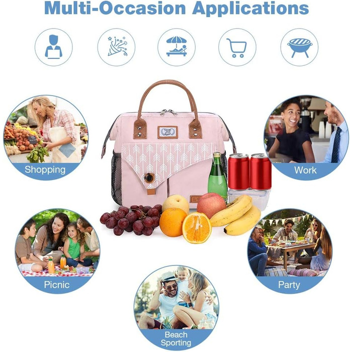 Жіноча сумка-холодильник Lekesky для ланчу, ізольована, герметична, з широким отвором, 11 л, рожева