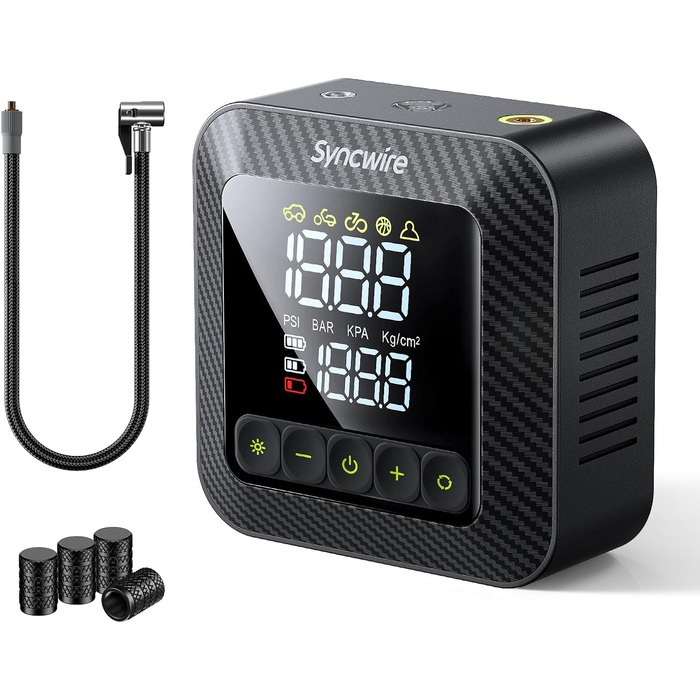 Портативний повітряний компресор Syncwire Air Pump 10,35 бар Насос для шин у 3 рази швидший Електричний повітряний насос Автомобільний насос для шин Автомобільний насос для кількох режимів, з кришками клапанів для автомобільних шин, надзвичайно великий РК