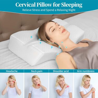 Ортопедична подушка для шиї HOMCA, ергономічна подушка з піни з ефектом пам&39яті, ортопедична подушка для підтримки шиї та шийного відділу хребта, біла, 61 x 41 x 9 см/11 см
