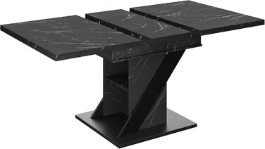 Розсувний обідній стіл з місцем для зберігання, ніжки столу для 4-6 осіб, обідній/кухонний стіл з характерним візерунком, дерев&39яний обідній стіл, розсувний, 110-140x80x75 см, чорний