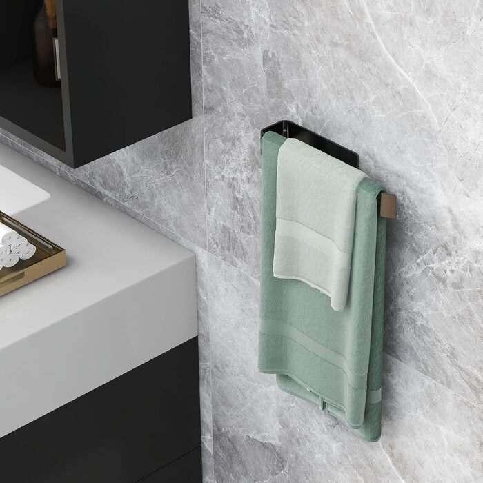 Самоклеючий рушникосушка чорний 25см SUS304 Рушникосушка з нержавіючої сталі без свердління Підвісна рушникосушка для ванної кімна