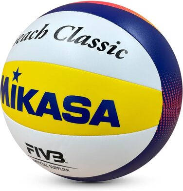 Пляжний волейбольний м'яч Mikasa Beach Classic, Розмір 5, Технологія TwinSTLock, Водонепроникний, Синій/Жовтий/Червоний