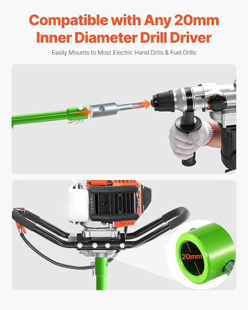 Бур для земляного буріння, діаметр 40x790 мм, садовий бур, сумісний з дрелями з внутрішнім діаметром 20 мм, бур для стовпів, бур для прокладання комунікацій, інструмент для копання для посадки та буріння