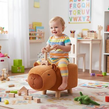 Стільчик у формі капібари з мультфільму - дитячий стільчик для сидіння, безшумна лавка на поворотних колесах для щоденних занять, дерев&39яне сидіння у формі тварин із заокругленим дизайном, домашні меблі, грайливе місце для відпочинку в передпокої та віт