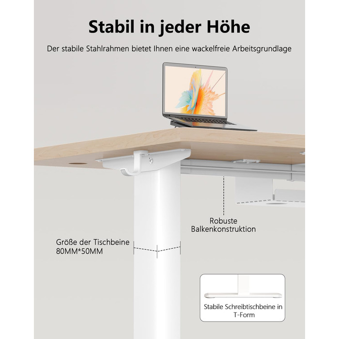 Письмовий стіл з регульованою висотою 160 x 80 см, електрично регульований стіл з функцією пам&39яті, комп&39ютерний стіл з організацією кабелів, стіл для роботи стоячи, офісний стіл, бежевий 160 x 80 см