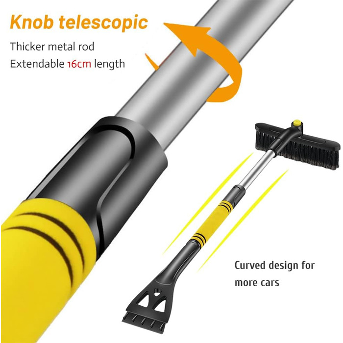 Автомобільний скребок для льоду XiXiRan з розсувною мітлою, подовжувач снігу, пінопластова ручка для скребка для льоду, снігова щітка без подряпин, для лобового скла та вікон автомобіля, підходить для вантажівки та позашляховика (жовтий)