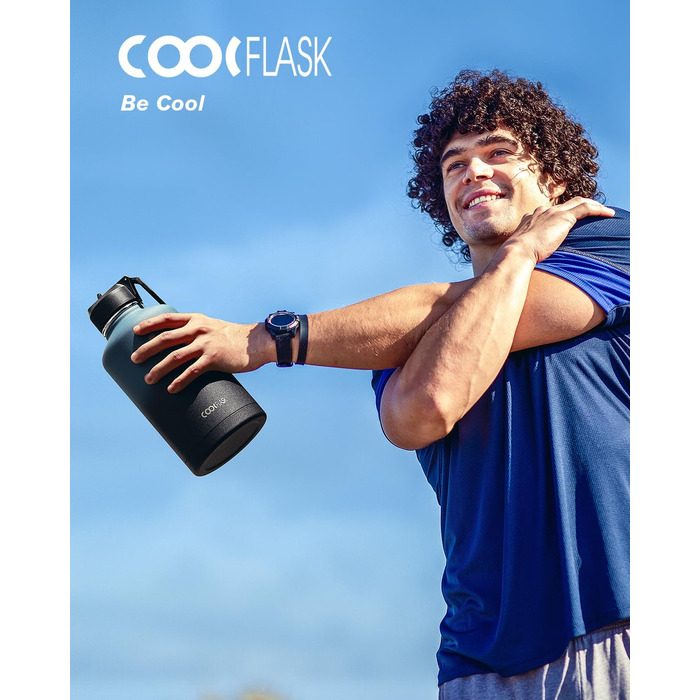 Пляшка для води Coolflask, ізольована, з соломинкою та 3 кришками, глечик для води 1,8 л, великий металевий, з нержавіючої сталі,