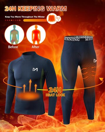 Термобілизна MEETYOO, 2 шт., чоловіча, термобілизна, лижна та функціональна, дихаюча, відводить піт, ідеально підходить для зими та спорту, 2 шт. - синій камуфляжний візерунок, розмір L