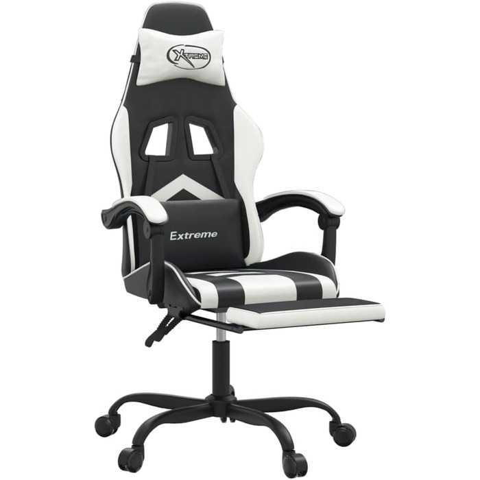Ігрове крісло Gecheer Офісне крісло Ігрове крісло Геймерське крісло Обертове крісло з підставкою для ніг Чорно-біле штучне шкіряне крісло