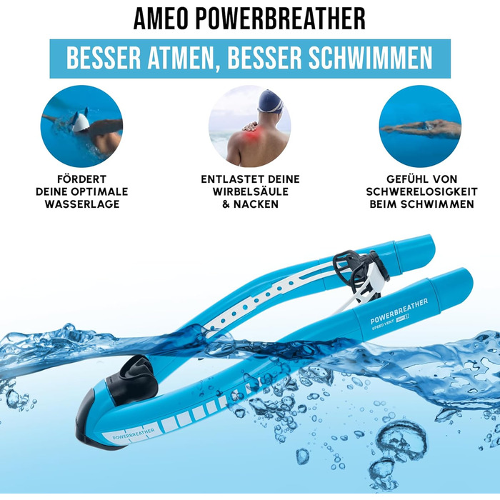 Сноркель Fresh Air - Тренажер для басейнів та відкритої води, для дорослих та дітей - Набір для сноркелінгу з інтелектуальною системою клапанів та 100 сухим повітрям для дихання, синій/синій