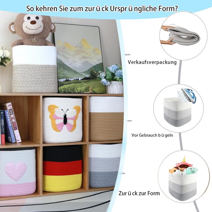 Кошик для зберігання, 28 x 28 x 28 см, квадратні плетені кошики з бавовняної мотузки, маленькі плетені кошики для сортування, для дитячих кімнат, офісів, декоративні. (Набір з 2 шт., Рожеве серце) Набір з 2 Рожевих сердець