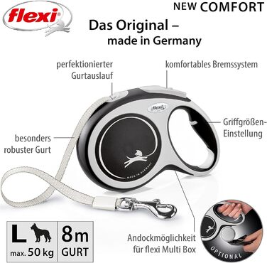 flexi® Comfort L Harness 8 м чорний, висувний повідець для собак до 50 кг