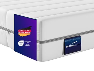 Ортопедичний 7-зонний матрац Traumnacht Basis з холодної піни для всіх типів сну, рівень жорсткості 4 (H4 - жорсткий), 140 x 200 см, білий, сертифікований Oeko-Tex, виготовлений відповідно до німецьких стандартів якості. Рівень жорсткості H4 - жорсткий, 1