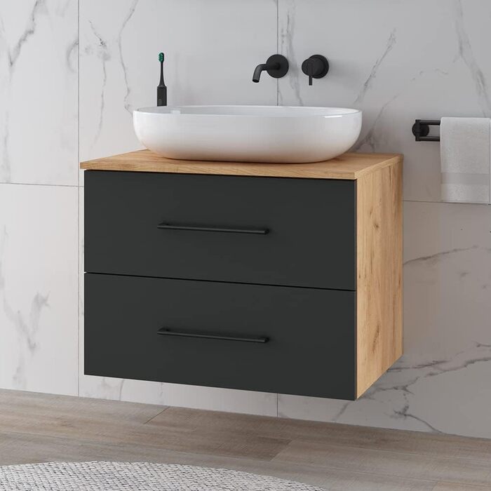 Комплект меблів для ванної кімнати Planetmbel туалетний столик LUX 70 см золотий дуб/антрацит БЕЗ умивальника з тумбою 2 шт. золот