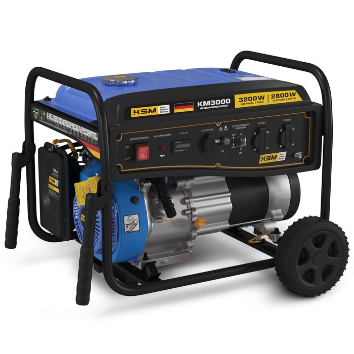 Бензиновий генератор потужністю 3000 Вт, 1-фазний, автоматичне керування AVR, світлодіодний дисплей, 4-тактний бензиновий двигун, 7 к.с., мідний генератор, бак 15 л, генератор потужністю 3 кВт (макс. 3300 Вт), 230 В 16 А